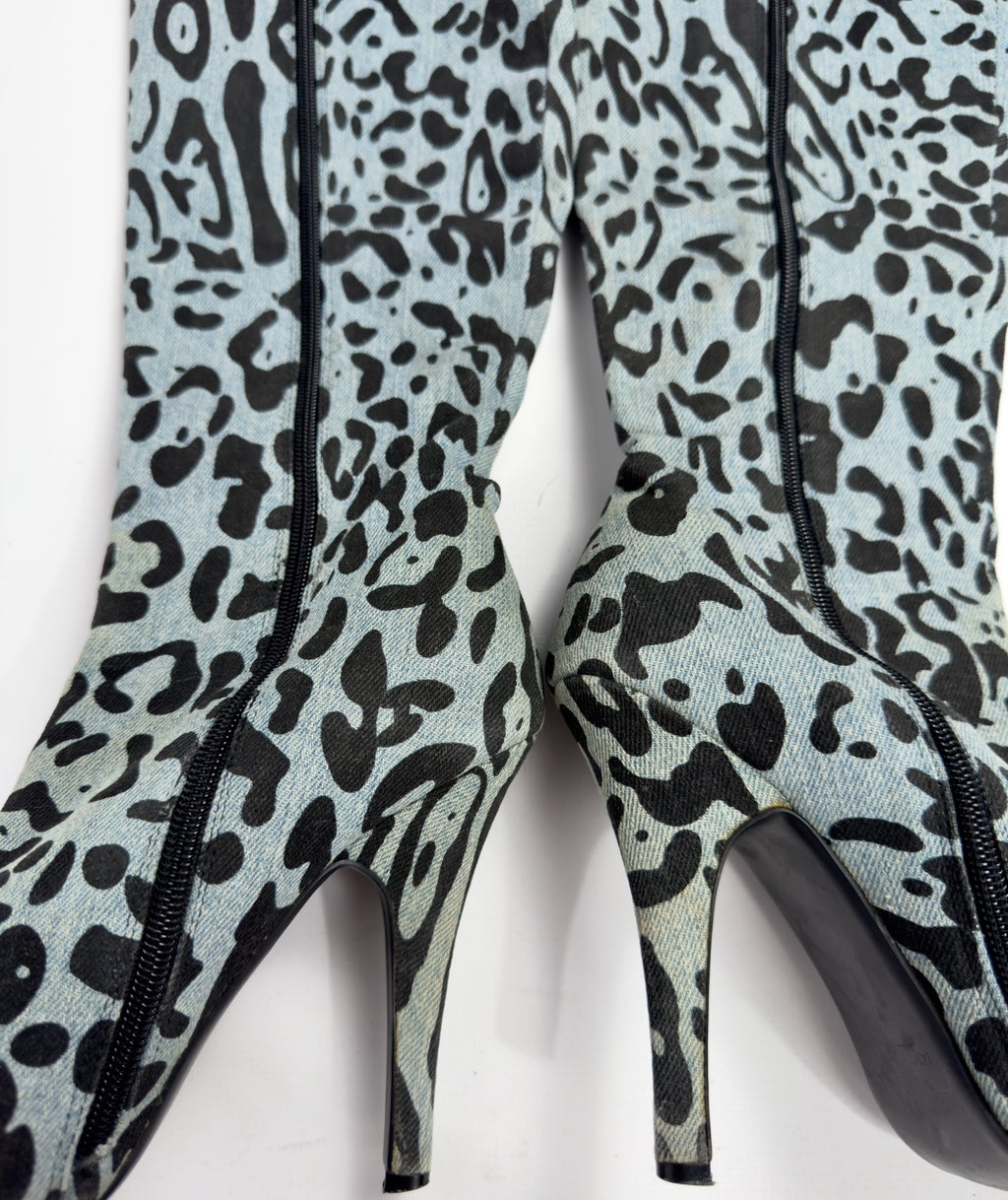 D&G Denim Leopard Boots — 37/37.5