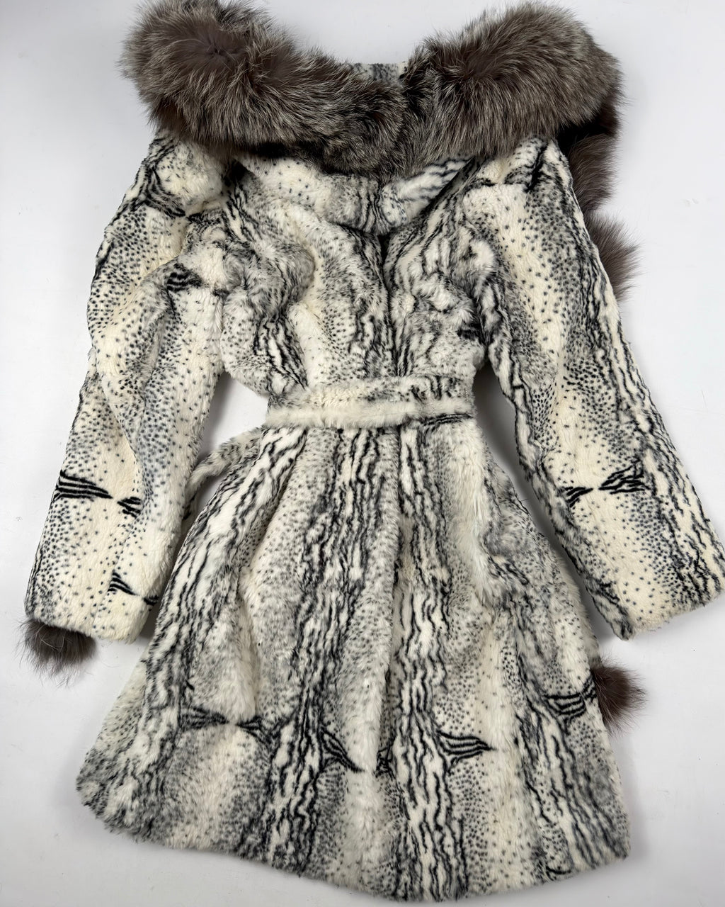 Vintage Fur Hooded Coat with Fox Collar — S/M