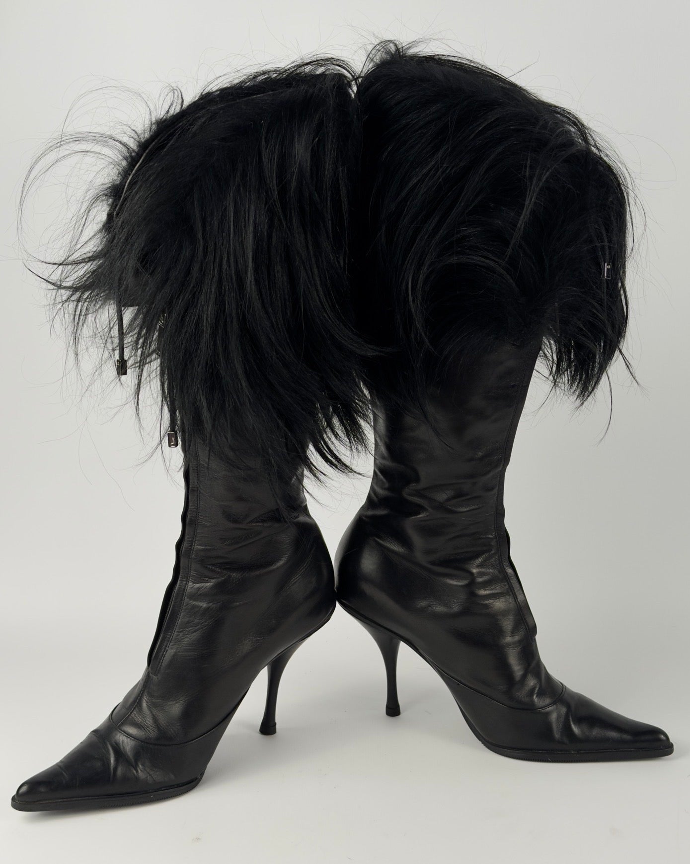Christian Dior FW2003 by John Galliano Black Fur Trim Boots — 38/38.5