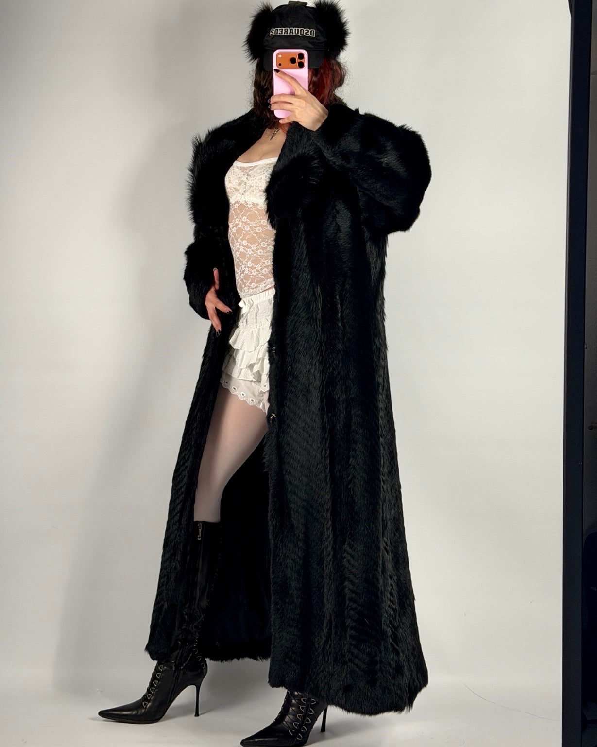 Vintage Long Black Fur Coat — M/XL