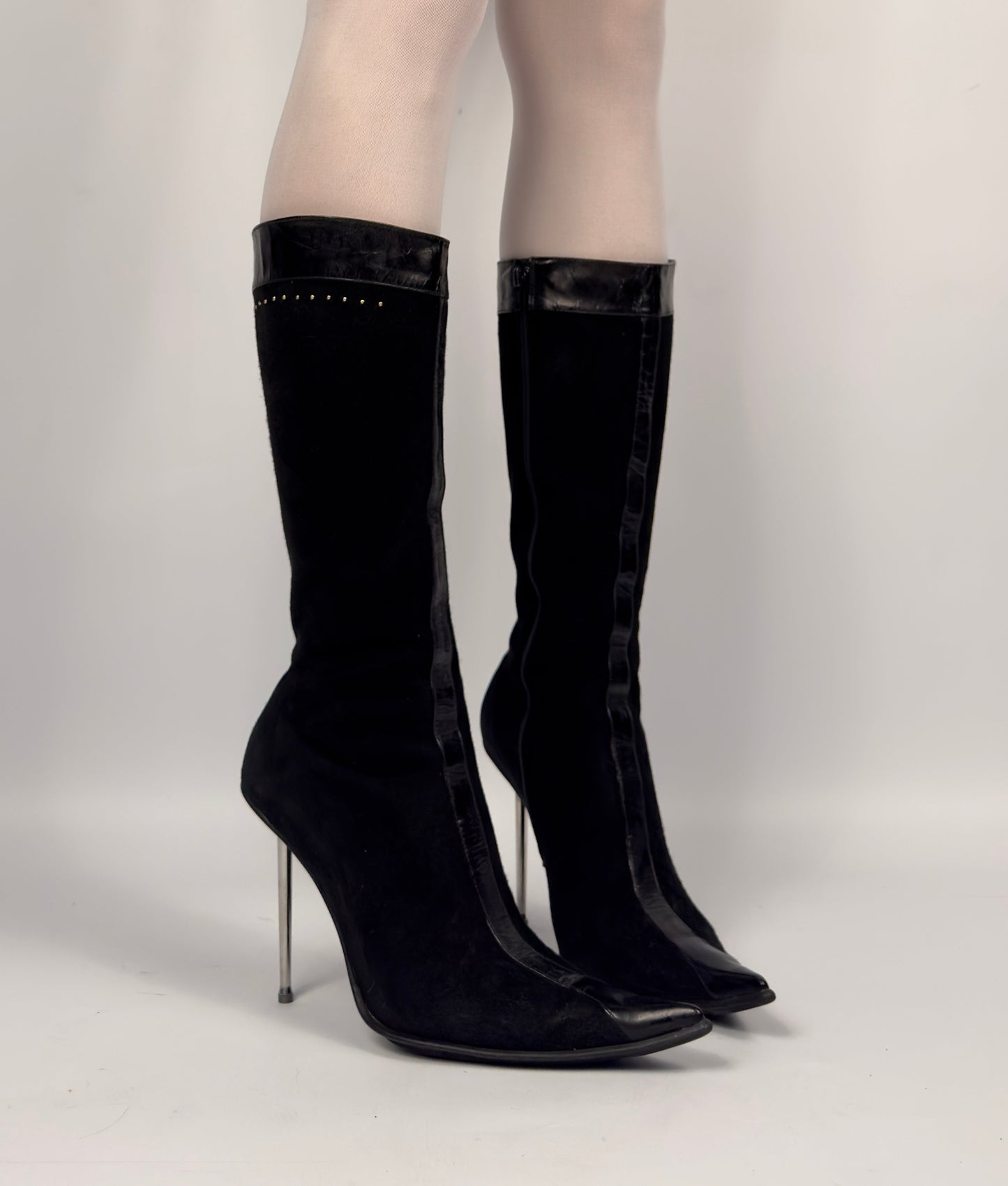 Vintage Italian Suede Stiletto Boots — 40