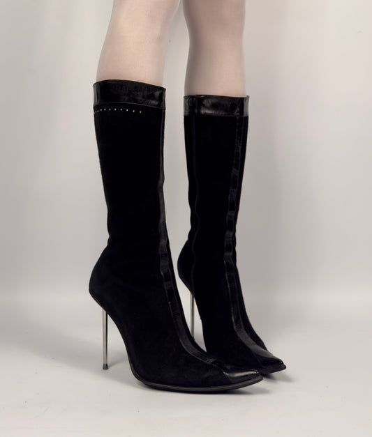 Vintage Italian Suede Stiletto Boots — 40