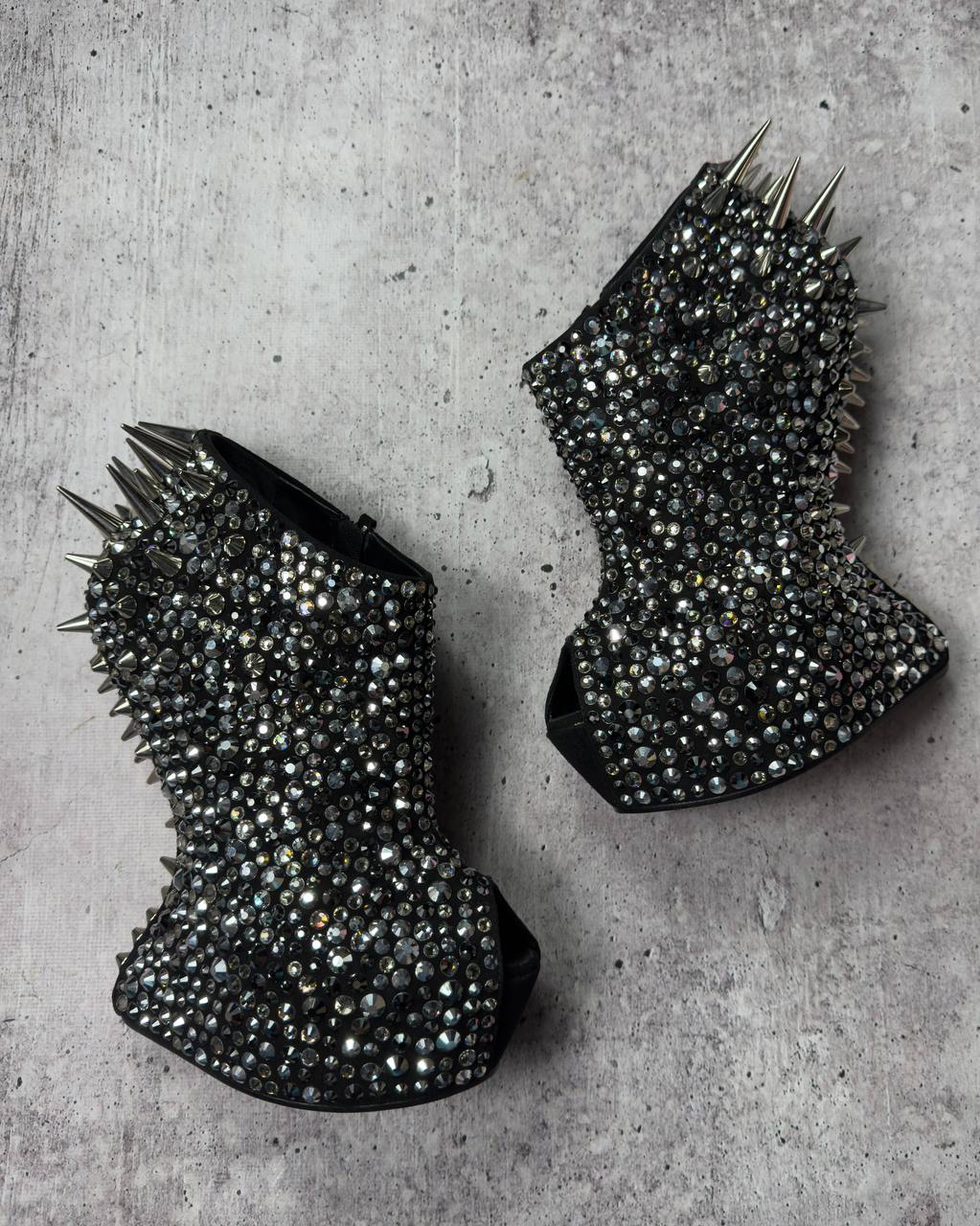 Zanotti Deadstock Rare Swarovski Crystals Spike Wedge Boots 40/40.5