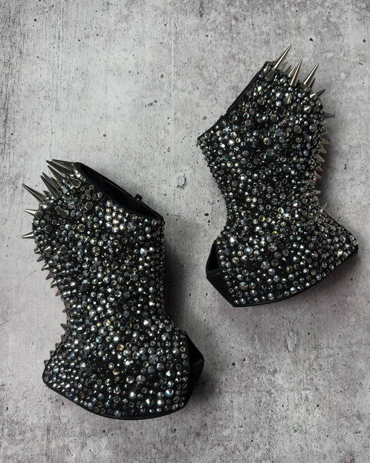 Zanotti Deadstock Rare Swarovski Crystals Spike Wedge Boots 40/40.5