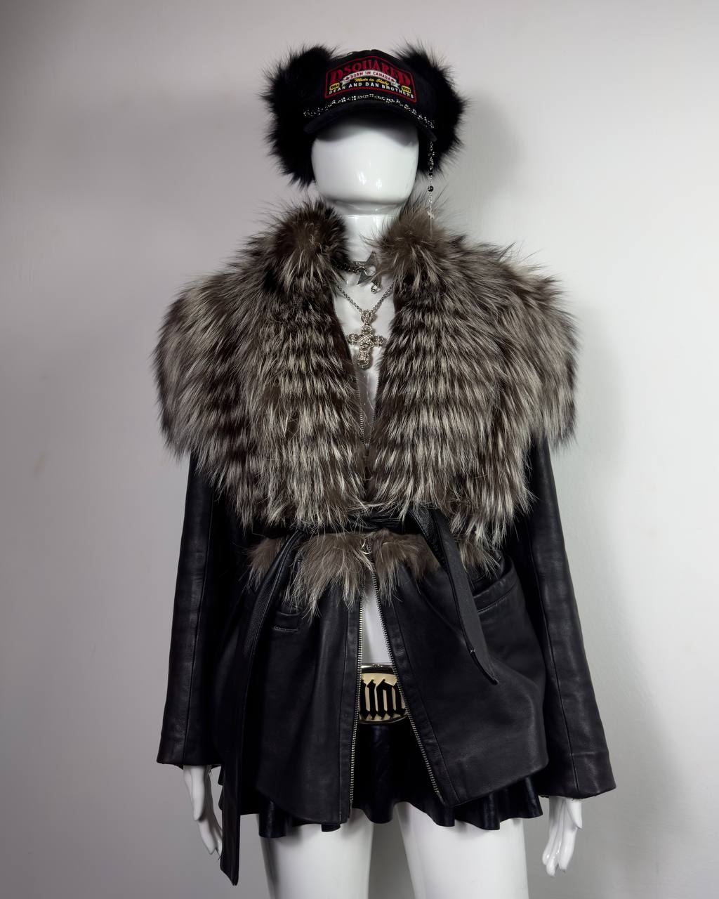 Vintage Fur Leather Jacket L/XXL