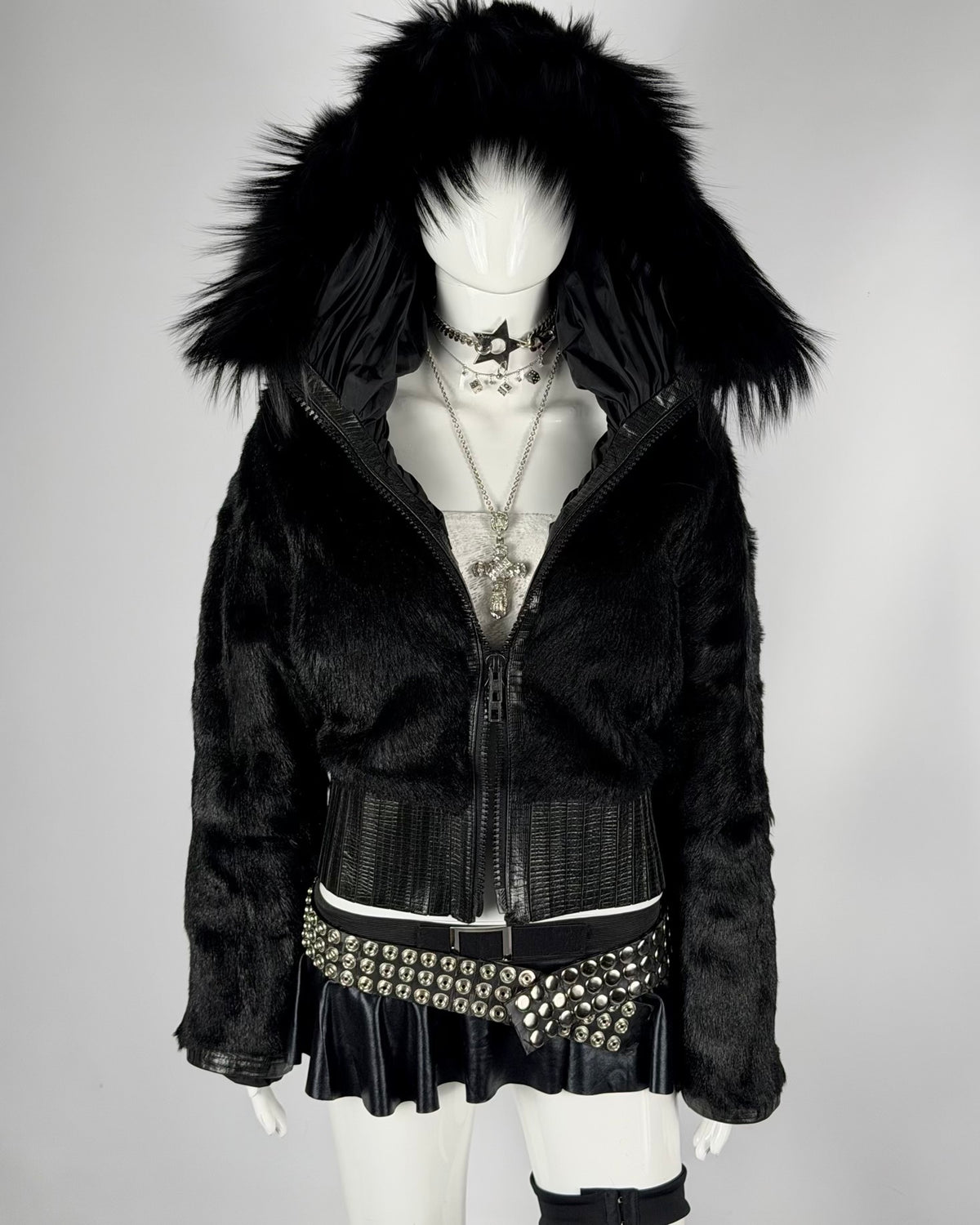 Vintage “Corset” Fur Leather Jacket Reversible — M/L