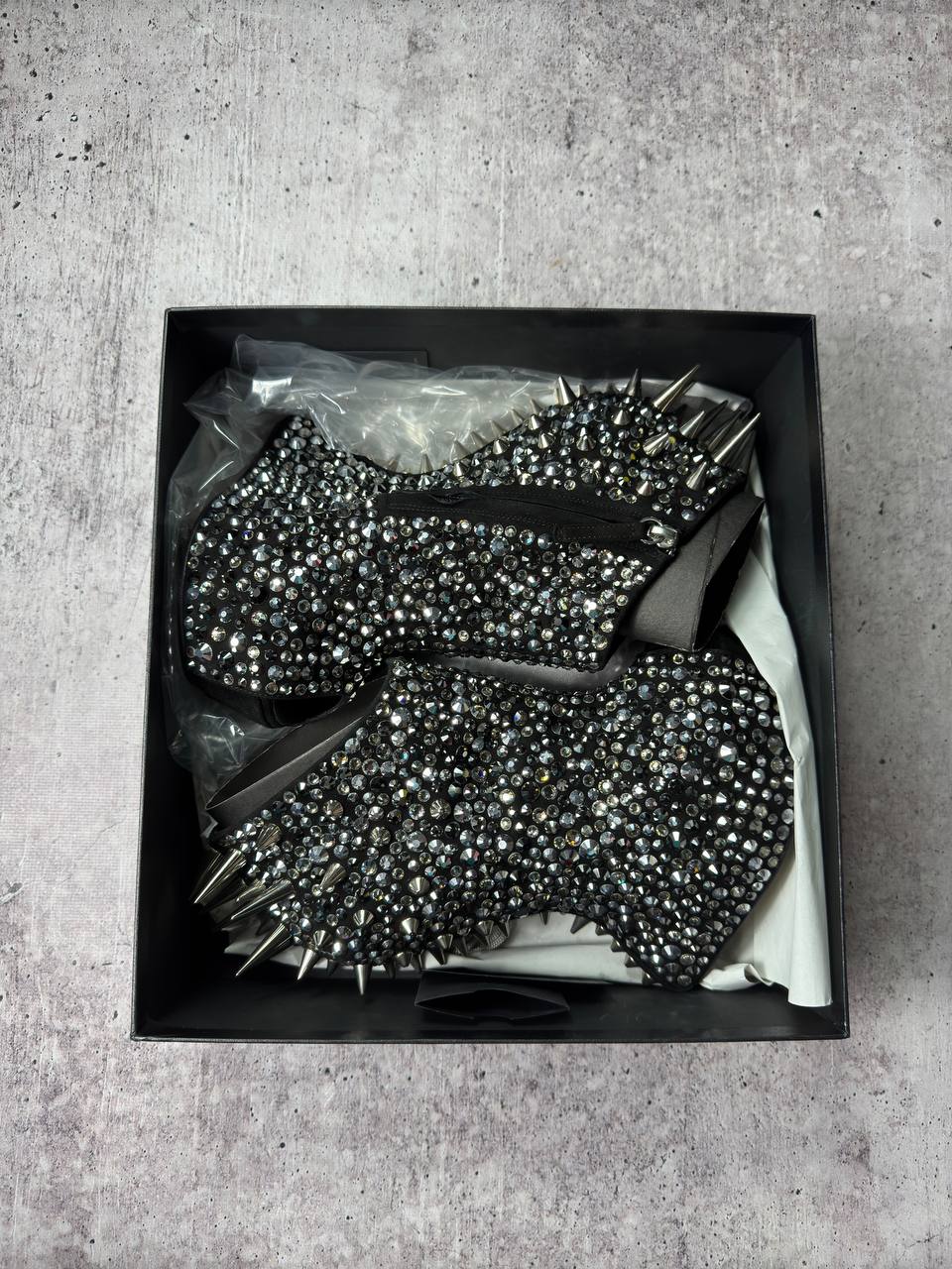 Zanotti Deadstock Rare Swarovski Crystals Spike Wedge Boots 40/40.5