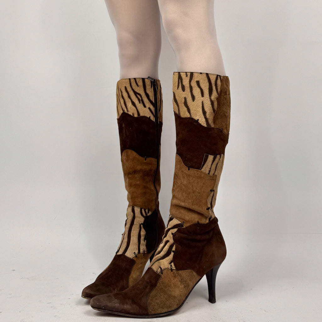 Vintage Italian Leather Pony Fur Patchwork Boots — 39