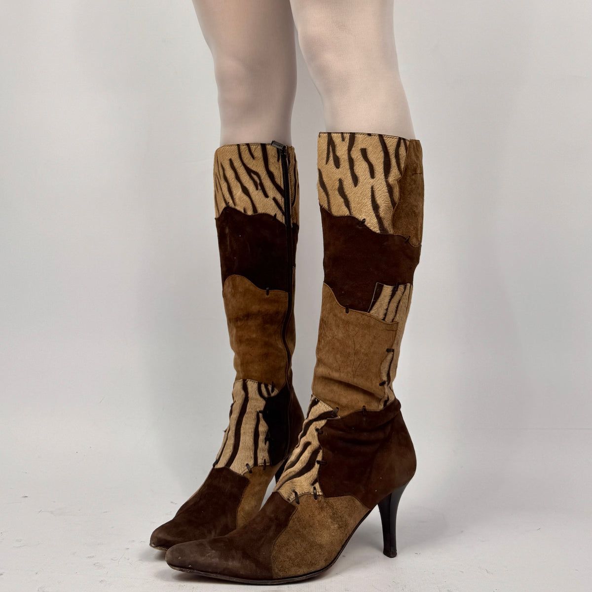Vintage Italian Leather Pony Fur Patchwork Boots — 39