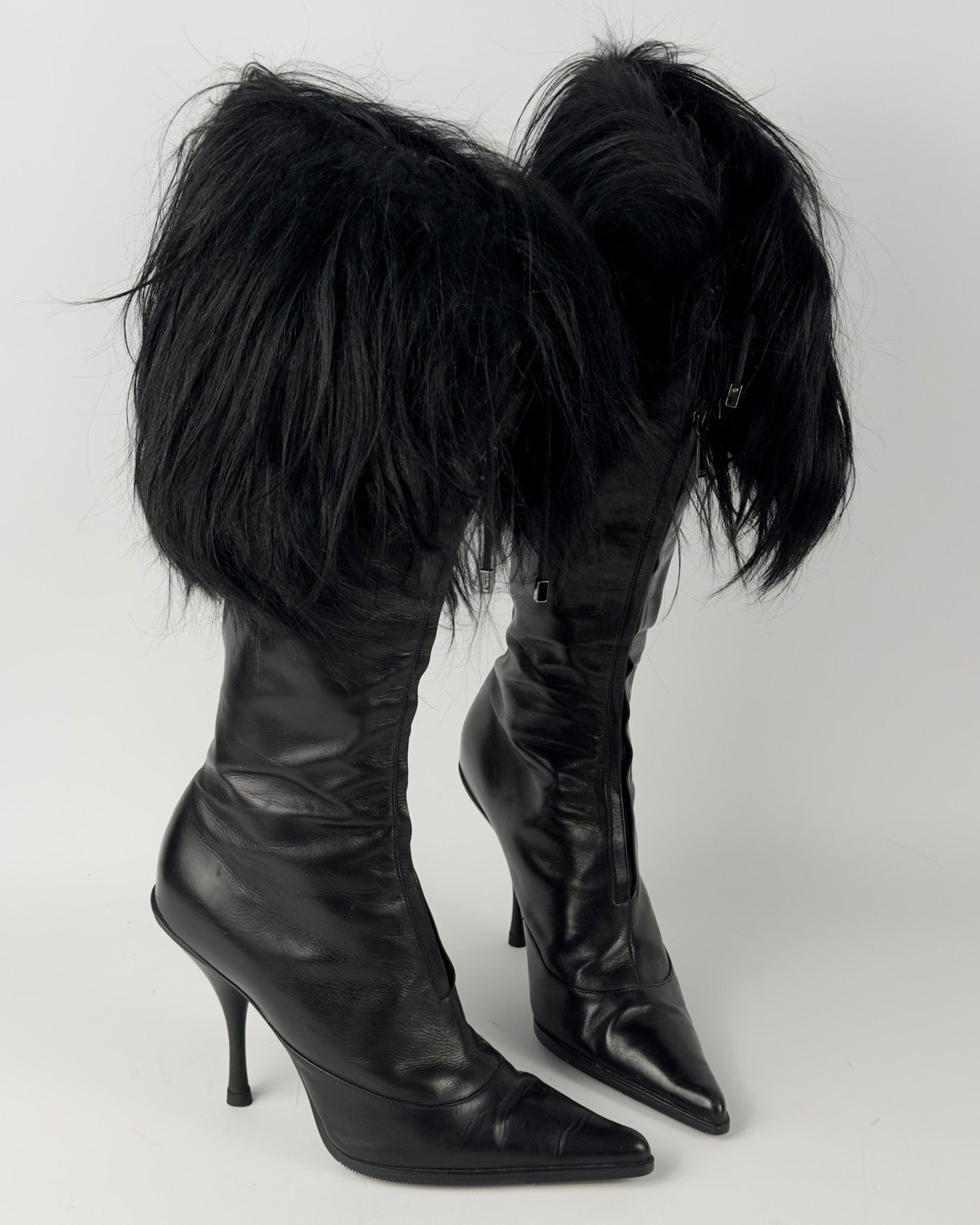 Christian Dior FW2003 by John Galliano Black Fur Trim Boots — 38/38.5