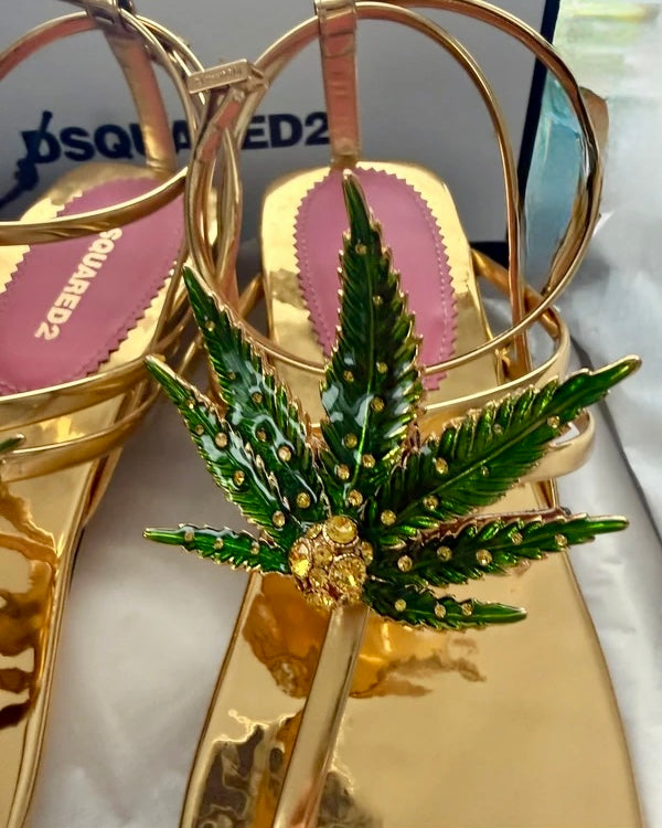 Dsquared2 Marija Leaf Gold Strap Sandals SS05 reissue for SS24 — 37, 38