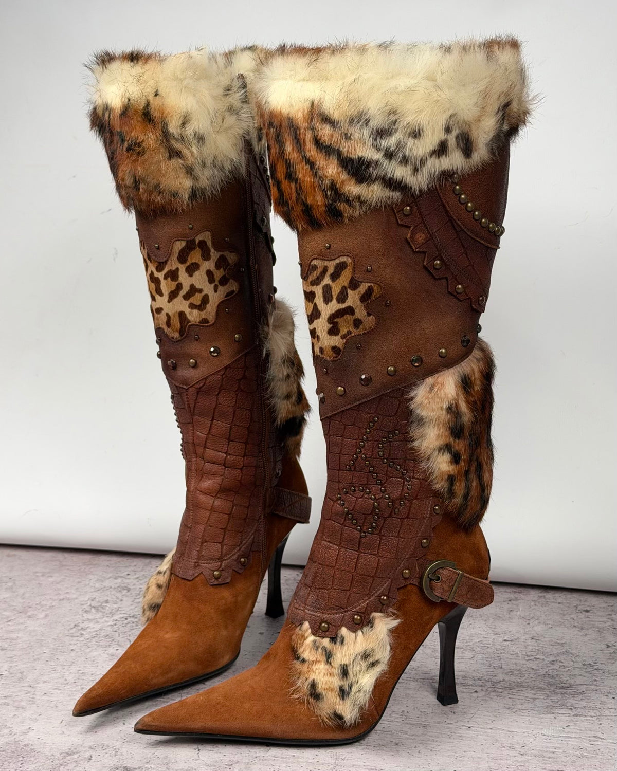 El Dantes Couture Vintage Fur Heel Boots — 37