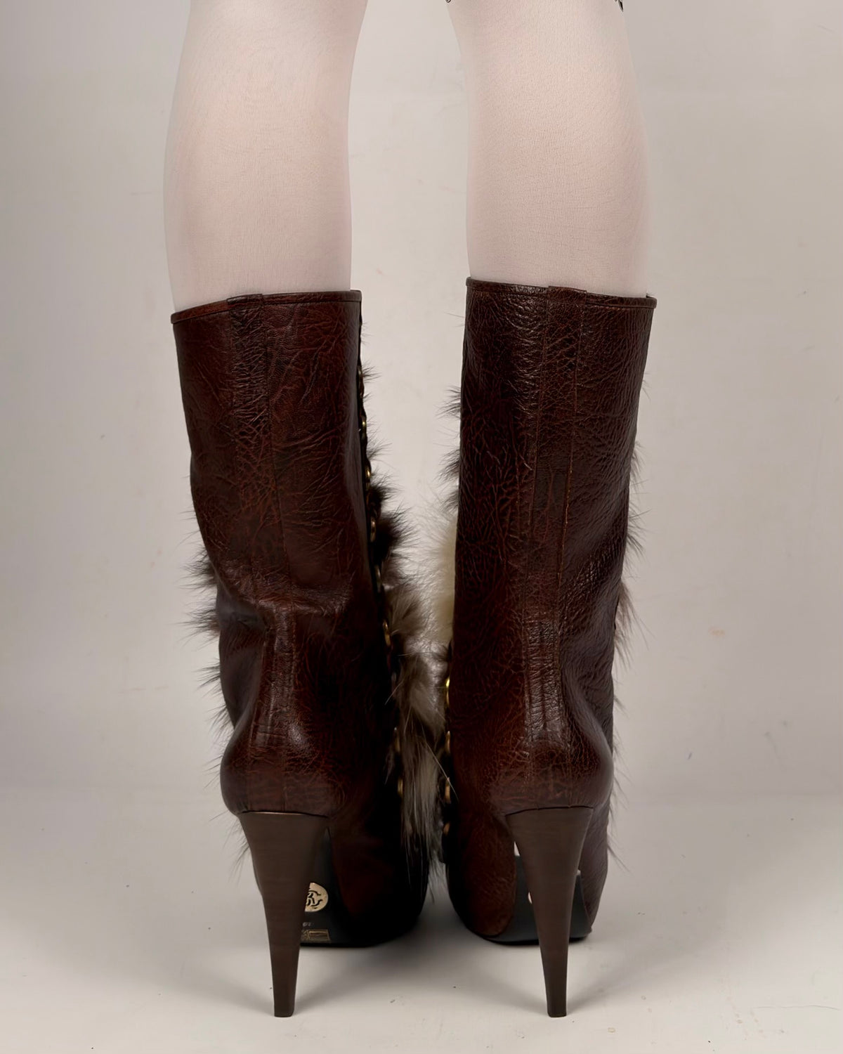 Roberto Cavalli Vintage Leather Fur Boots — 39