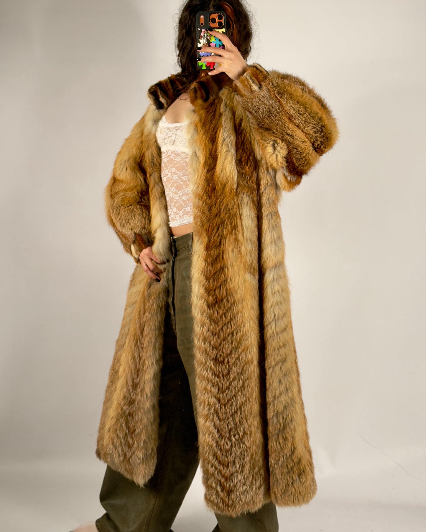 Vintage Long Fox Fur Fluffy Coat — M/L