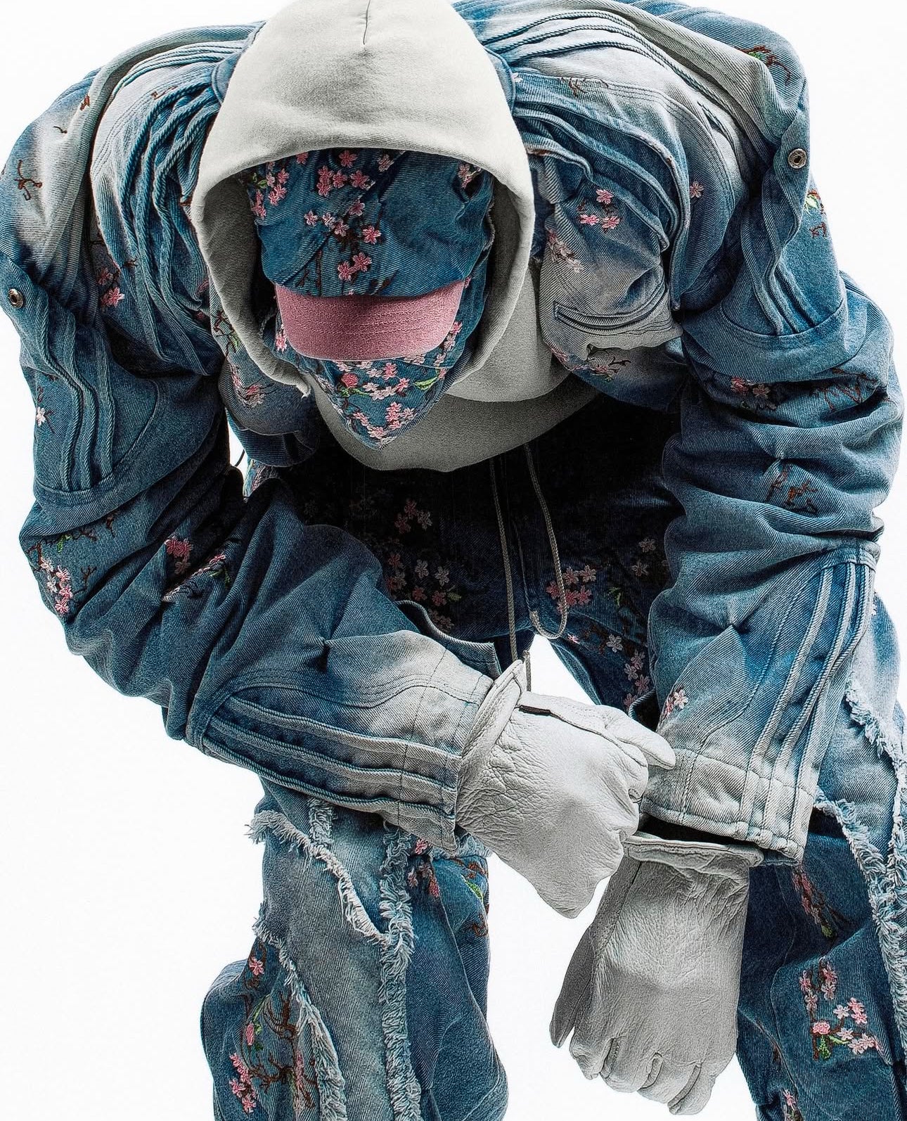 BadSon Denim Sakura Embroidered Bomber Jacket