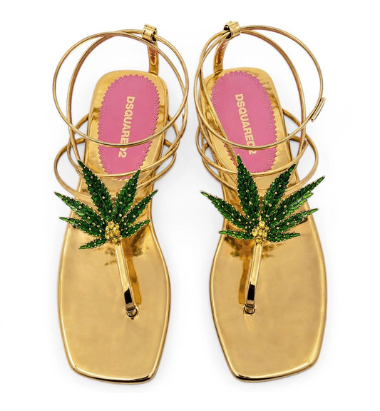 Dsquared2 Marija Leaf Gold Strap Flat Sandals — 37, 38