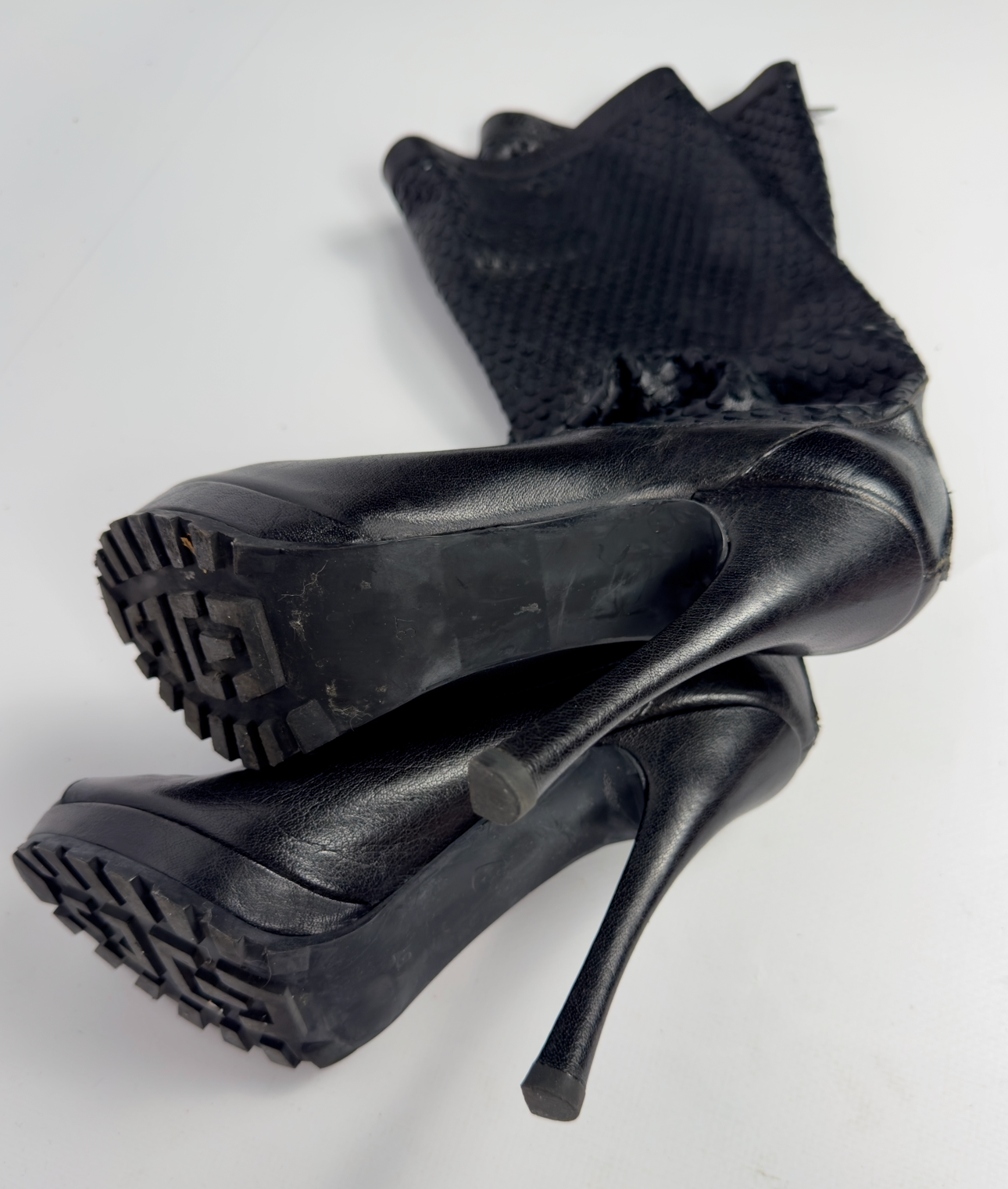 Vintage Italian Leather Peep Toe Boots — 37/38