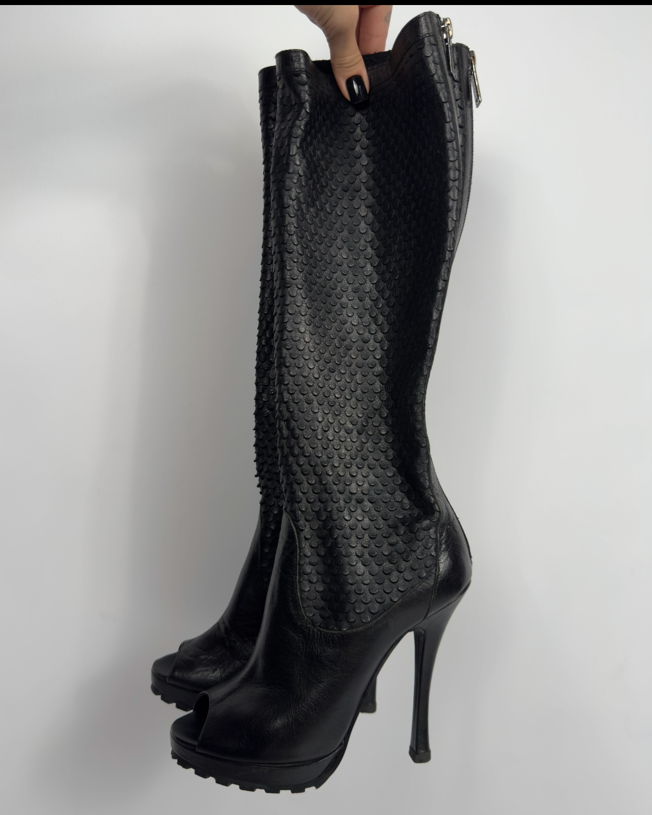 Vintage Italian Leather Peep Toe Boots — 37/38