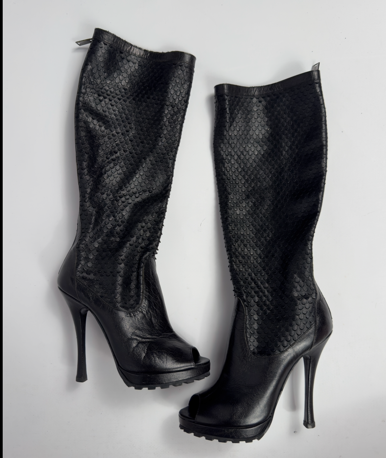 Vintage Italian Leather Peep Toe Boots — 37/38