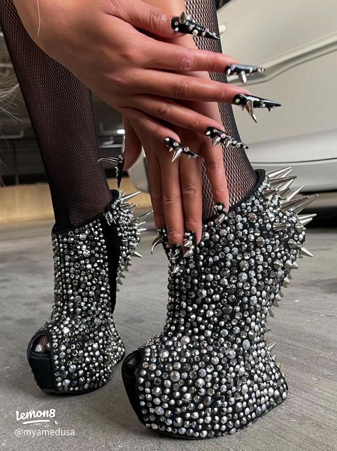 Zanotti Deadstock Rare Swarovski Crystals Spike Wedge Boots 40/40.5