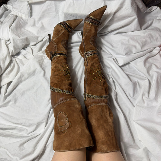 Vintage Over the Knee Pointy Toe Boots