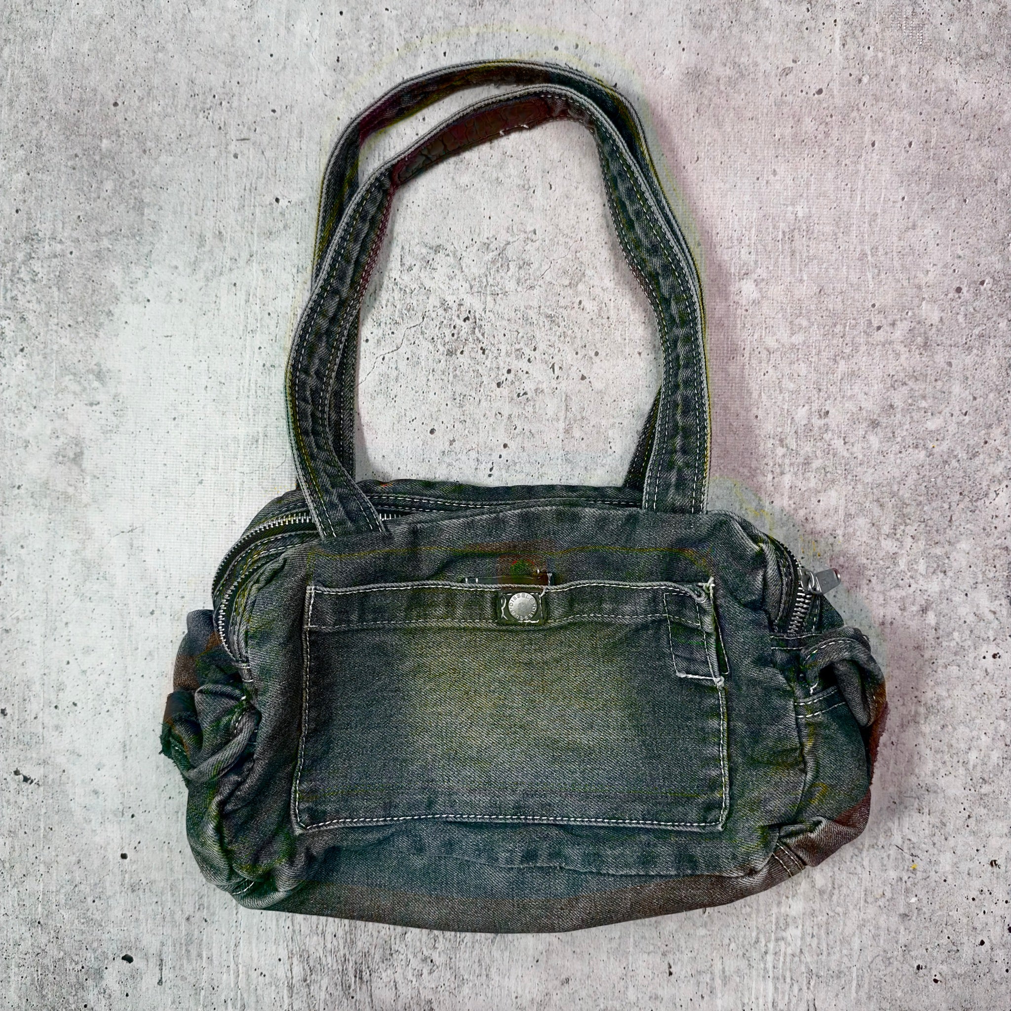 Diesel HalfMoon Body Bag Black Denim Y2K Style 3 Zipper