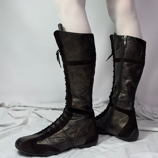 Vintage Boxing Lace Up Knee High Boots 39/40